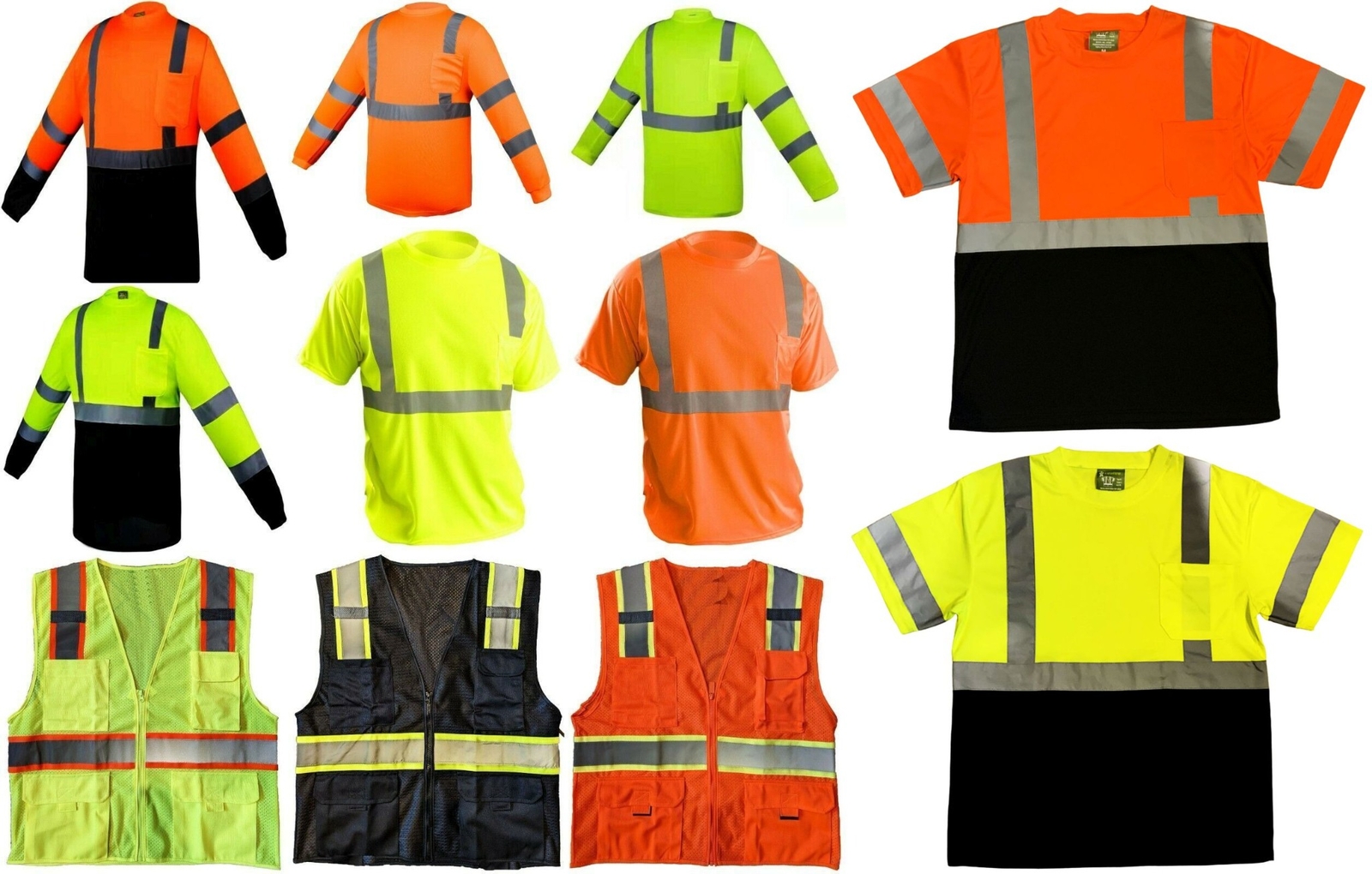 Safety Work Vest T Shirt Long Sleeve Short ANSI High Visibility Reflective Tape
