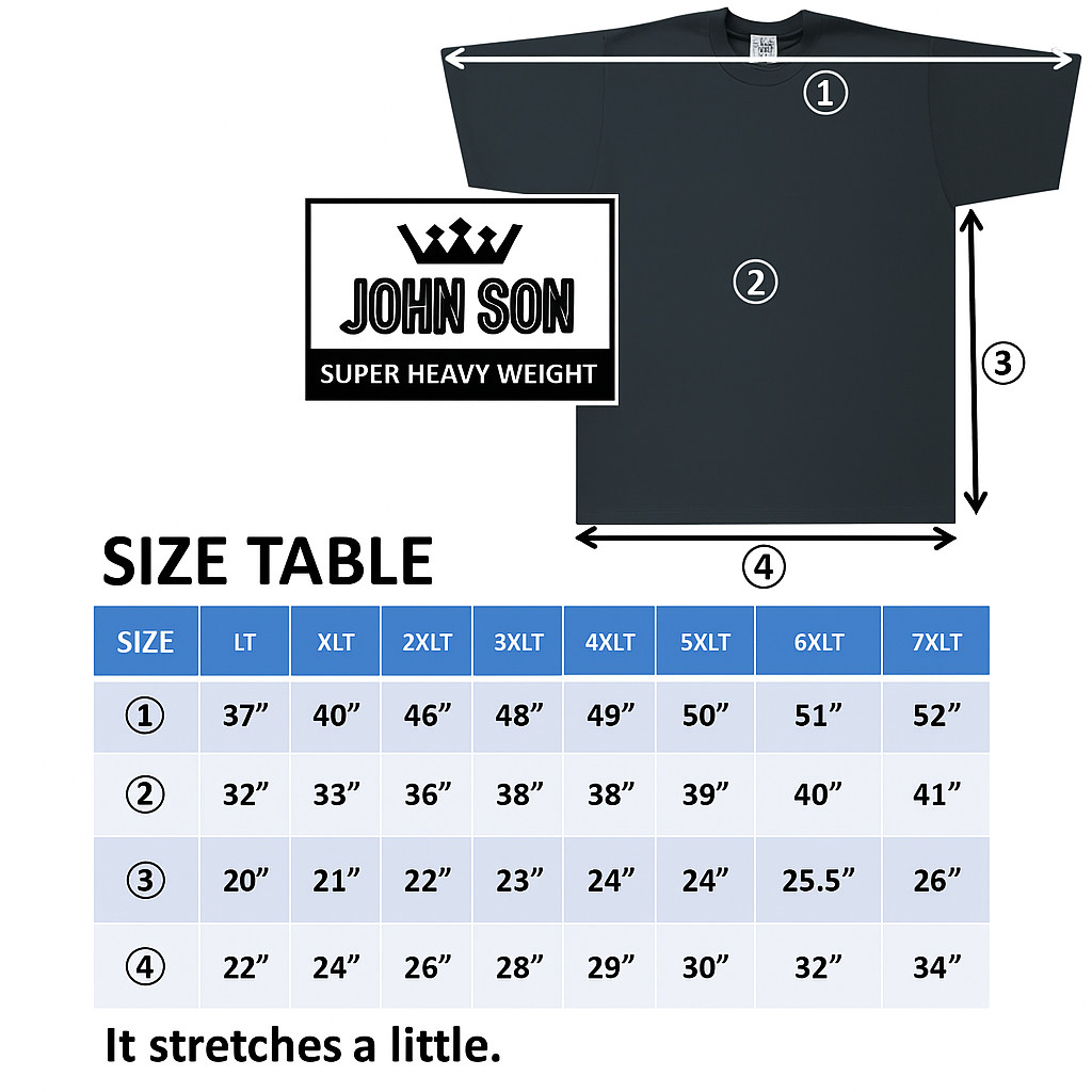 Plain Tall T-shirts Round Neck[JOHN SON]Super Heavy Weight[L~7XL]Big Size Single