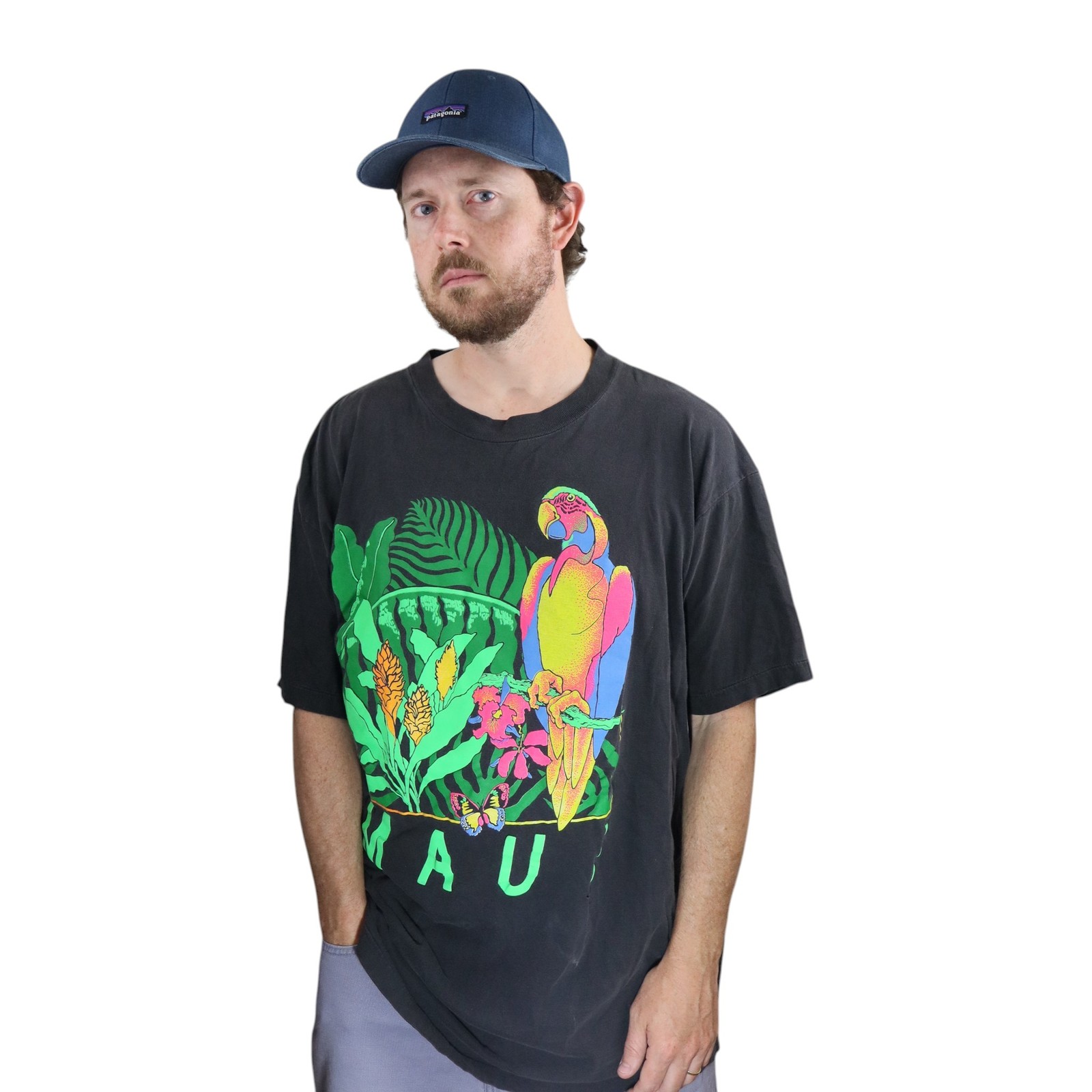 Maui Vintage 90s T Shirt Mens 3XL Black Hawaii Parrot Tropical Single Stitch Tee