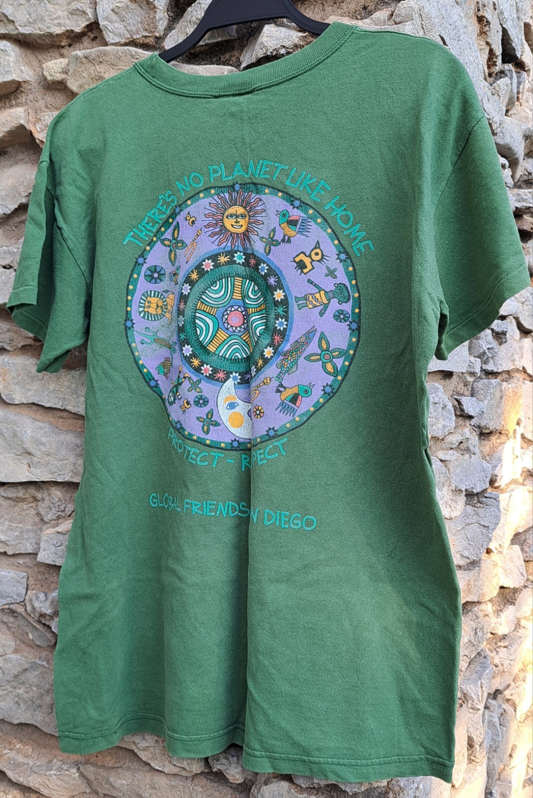 Vtg 90s T Shirt M There’s No Planet Like Home Global Friends San Diego Green