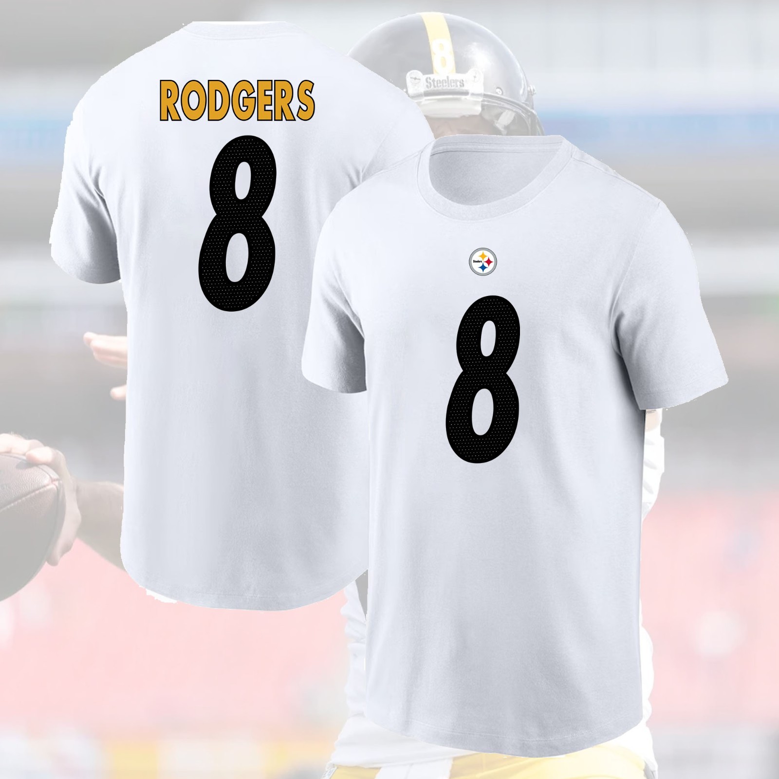 HOT SALE! Aaron Rodgers #8 Pittsburgh Steelers 2025 Name & Number For Fans