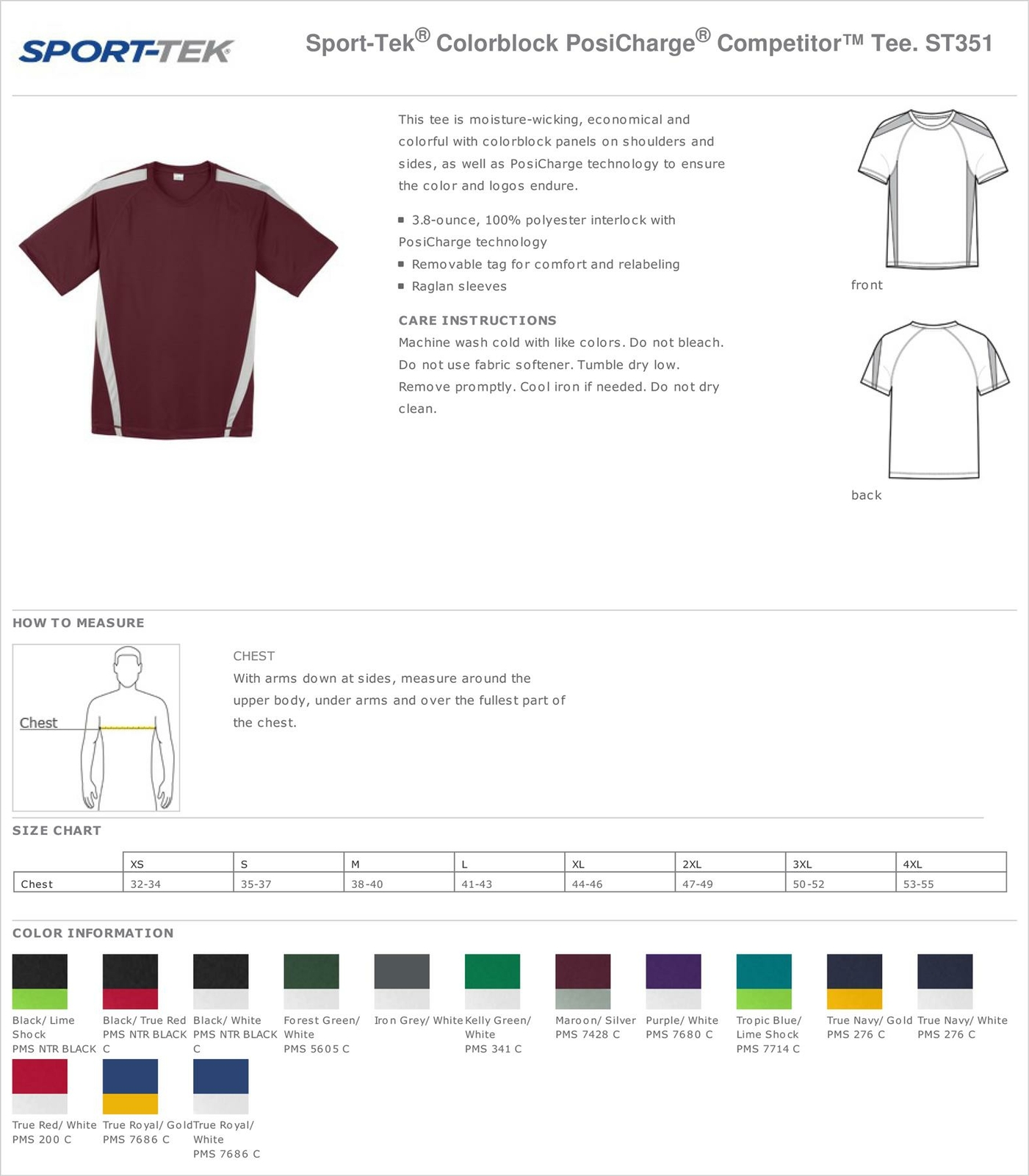 Sport-Tek Men’s Colorblock Dry Fit Competitor Moisture Wicking T-Shirt M-ST351