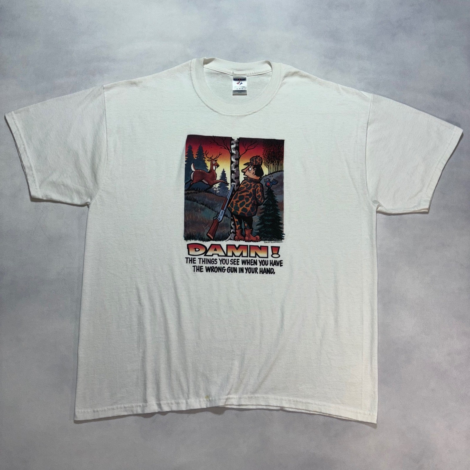 Vintage 90’s Hunting Cartoon Graphic T-Shirt XL Outdoor Gun Humor Funny USA