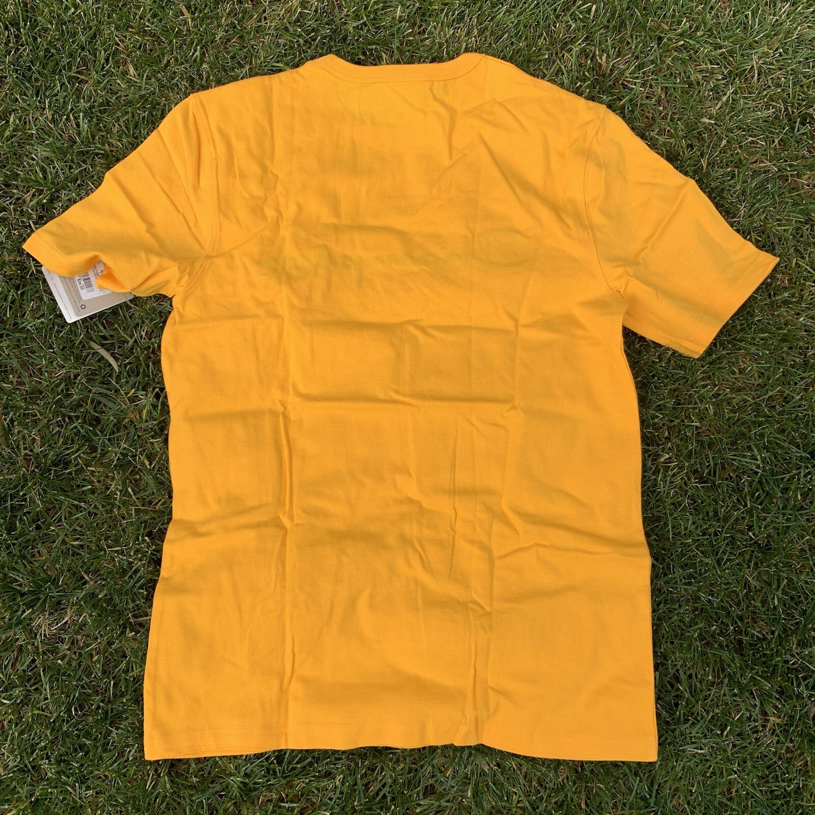 Champion T-Shirt Script Logo Embroidered Spell Out | Yellow — Men’s Size Medium