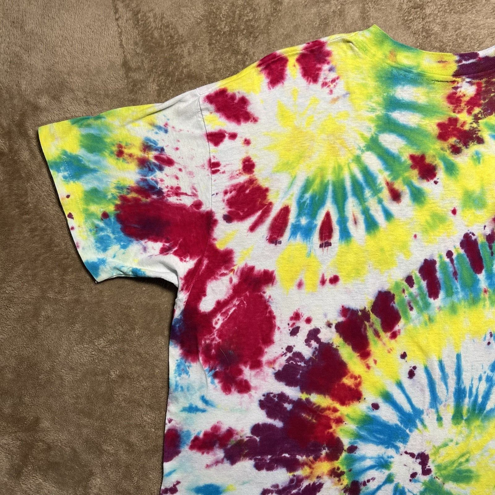 Vintage Hanes Single Stitch Tie Dye T Shirt Size XL Rainbow Swirl Blank 90s