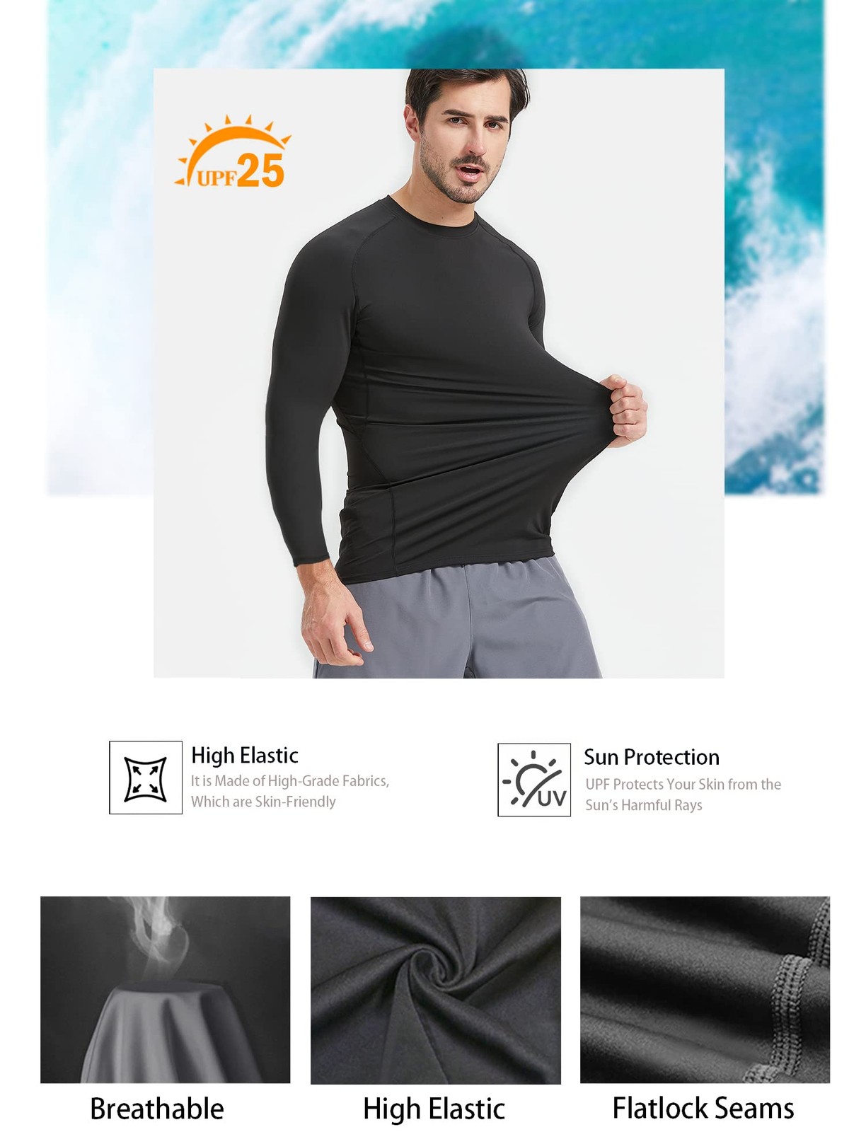 4 Pack Workout Compression Shirts Men Long/Short Sleeve Rash Guard Athletic U…