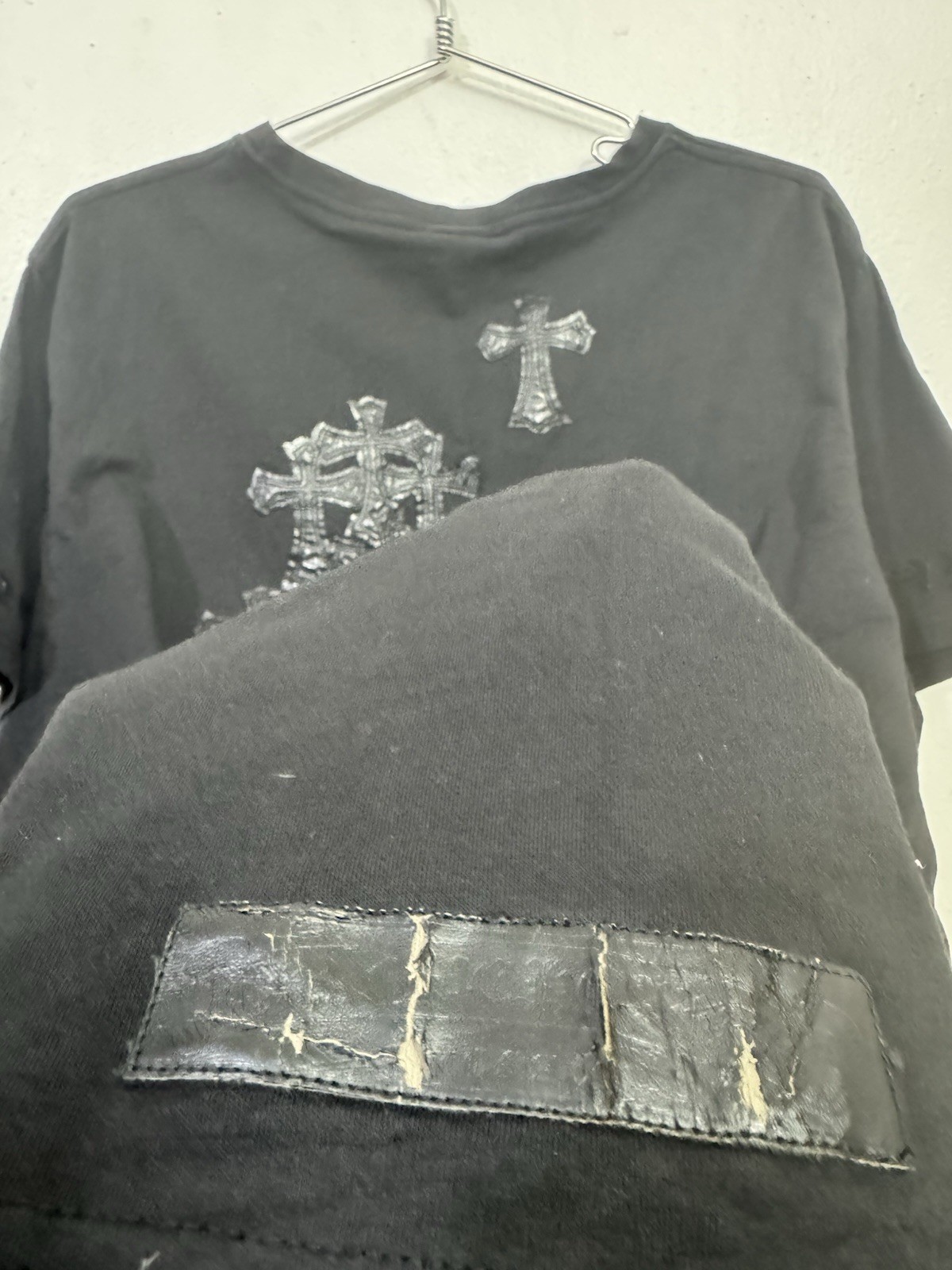 Chrome Hearts Multi Cross Patch Leather T-Shirt XXL Faded Black USA Rare