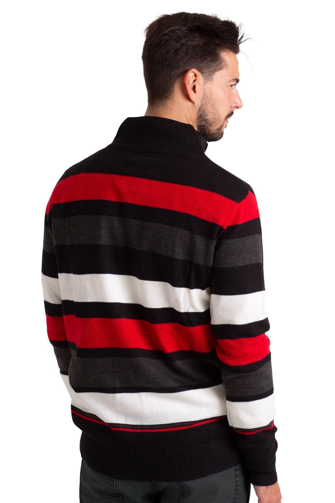 WESTACE Men’s Striped Quarter-Zip Sweater Casual Knit Pullover Jumper S-XXL