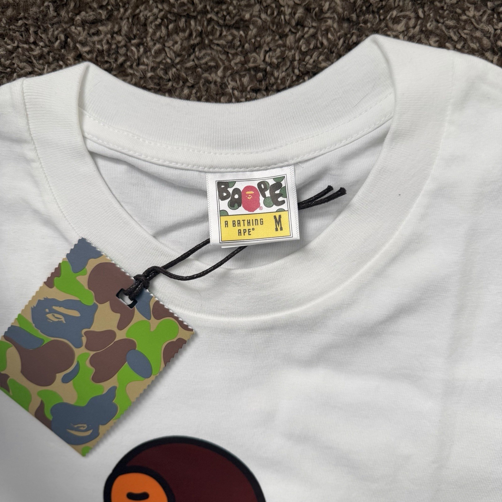A Bathing Ape BAPE Baby Milo Men’s M White/Blue Logo Graphic Tee Shirt