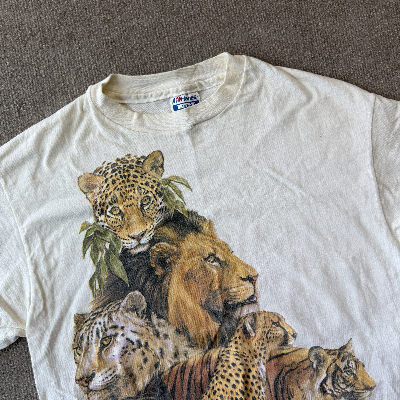 Vintage 1989 Biolchini Big Cat Men’s L T-Shirt Leopard Lion Tiger Single Stitch