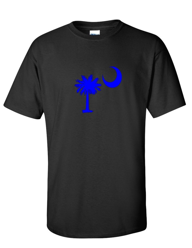 South Carolina State Flag Tree and Moon Symbol Blue Black Cotton T-shirt