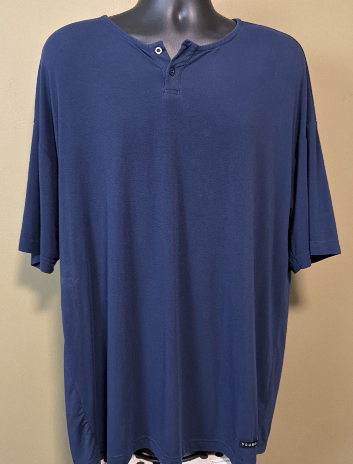 YoungLA Mens Medium Blue Modal Polyester Spandex Oversized Henley T-Shirt