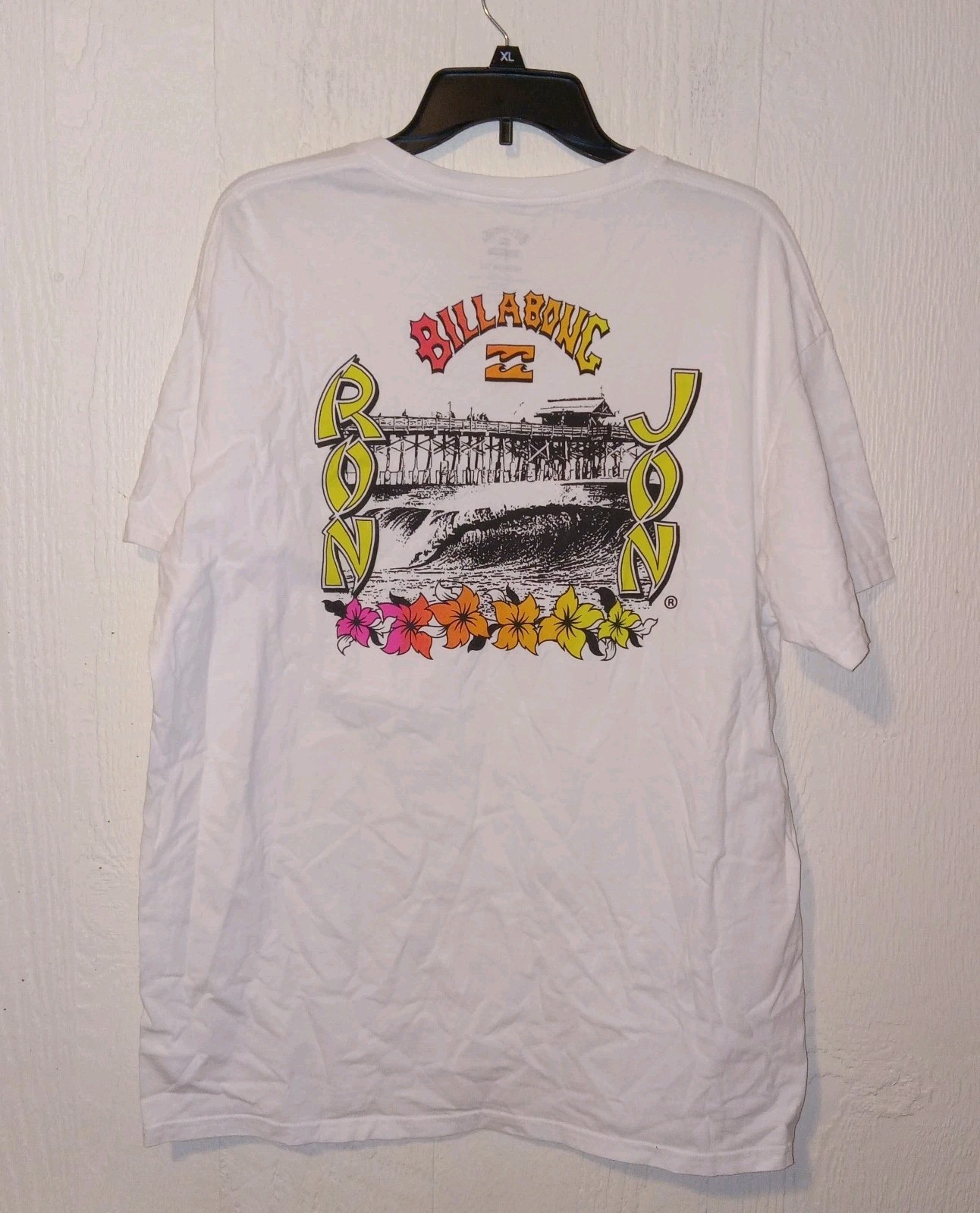 Billabong Crash T-Shirt Surf Men’s XL Surfing Skate White Yellow Pink 2-sided