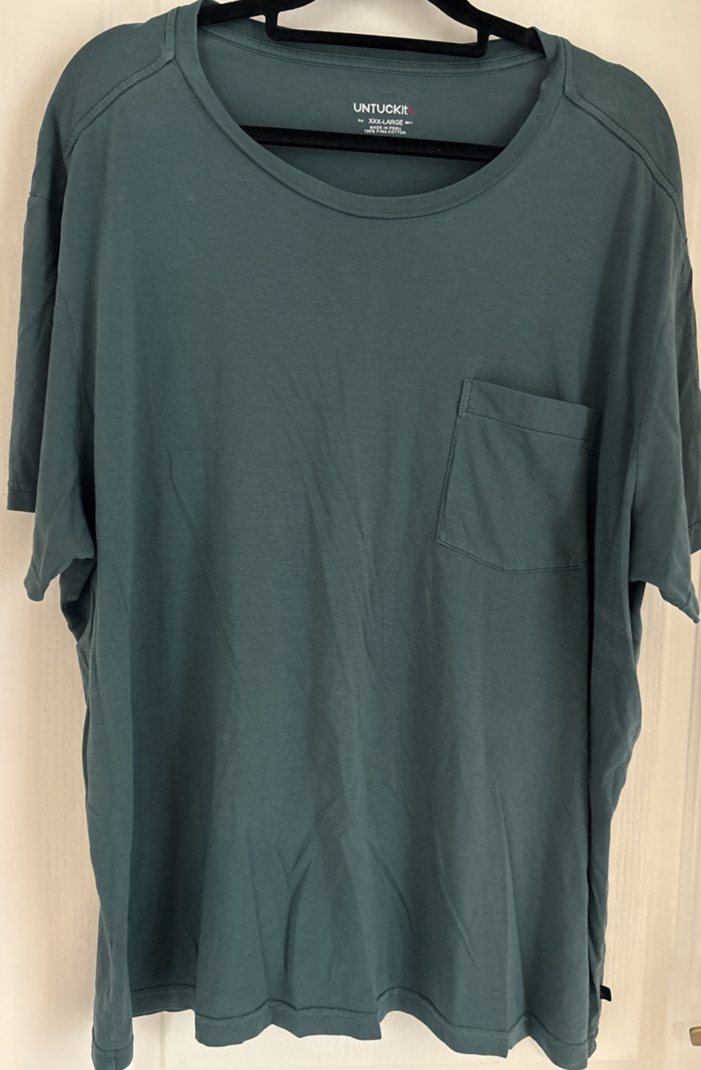 Mens UnTuckit EcoSoft Pocket Tee T Shirt Pima Cotton Crewneck Teal Sz XXX Large