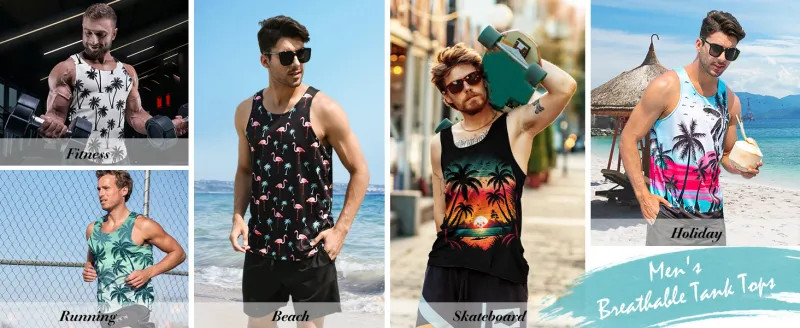 Summer Tank Top Men’s Hawaii Beach Casual Clothing Quick Drying Silk Fit