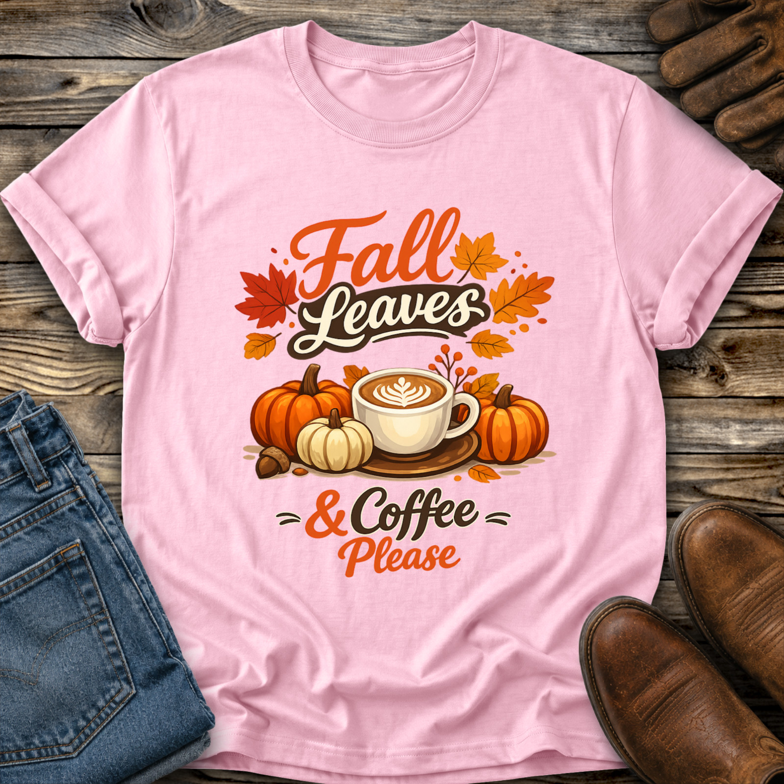 Fall Leaves Coffee Please Tshirt Graphic Tee Unisex Autumn Pumpkins Gift