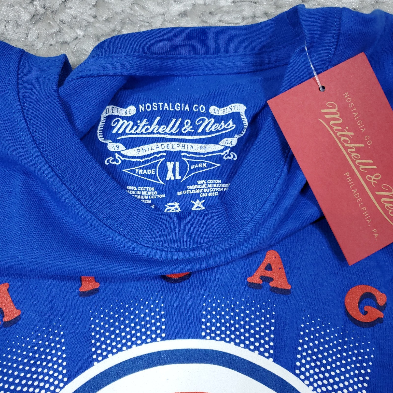Chicago Cubs Mitchell & Ness Cooperstown Collection Blue Graphic Logo T-Shirt XL