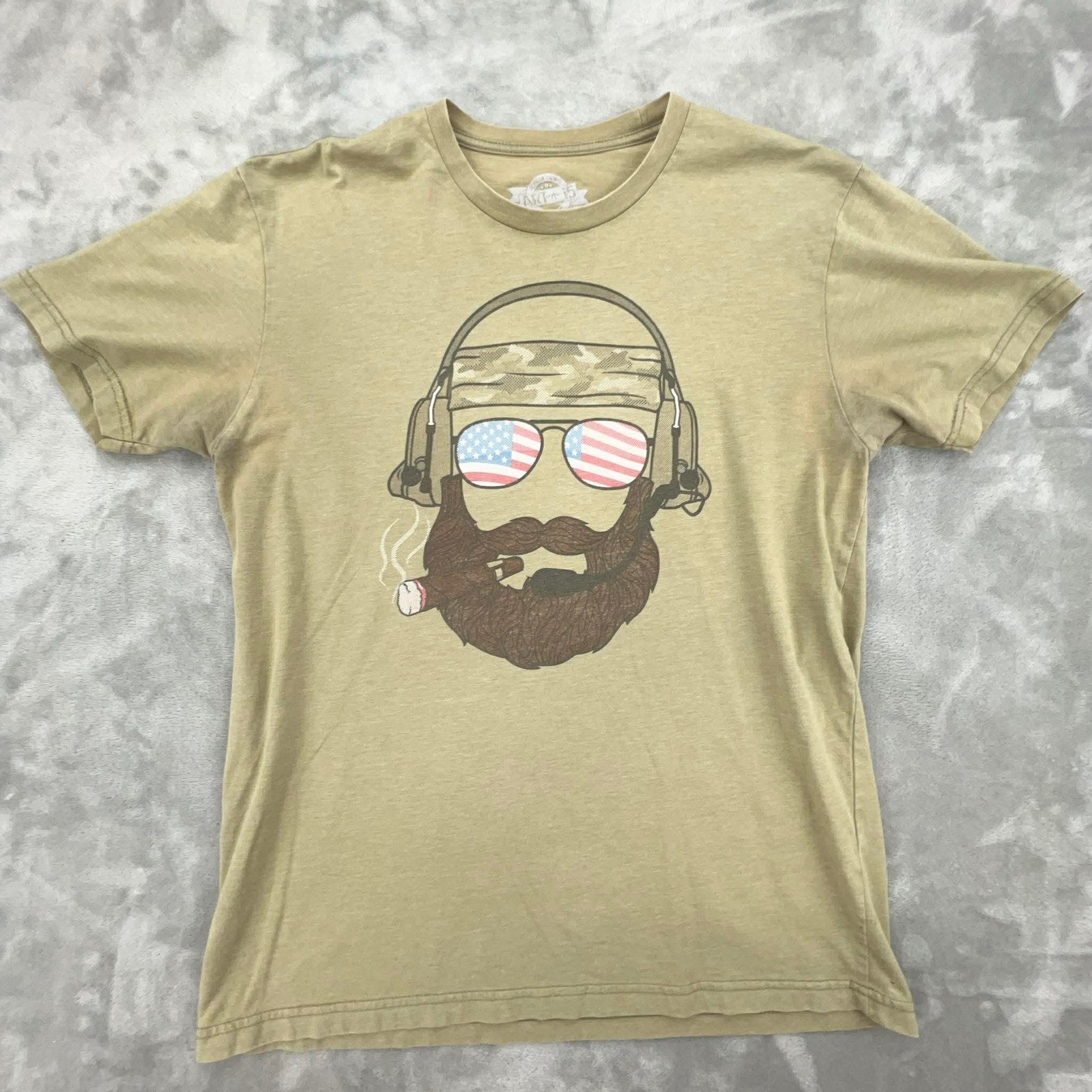 Art 15 Clothing Men’s Large Tan Graphic T‑Shirt Veteran Owned Bearded Operator