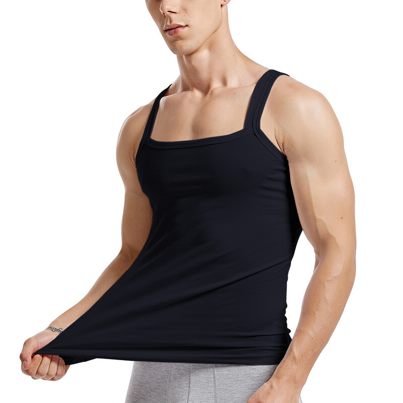 Men Cotton Tank Tops Square Neck Vest Sleeveless T-Shirt Sexy Gym Top Muscle Tee