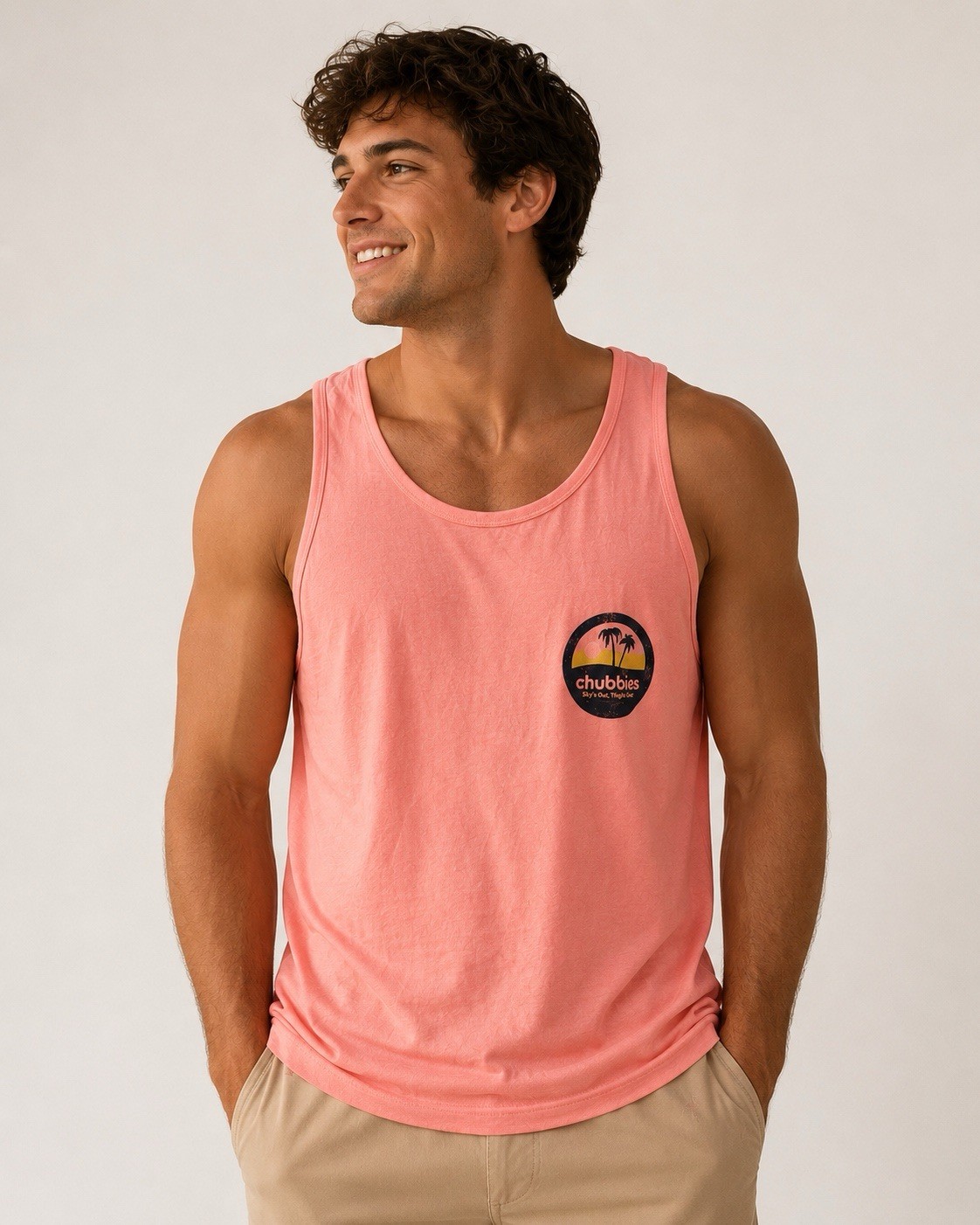 NWT Chubbies The Trop and Lock Tank Top Pink Coral Graphic, Size Small