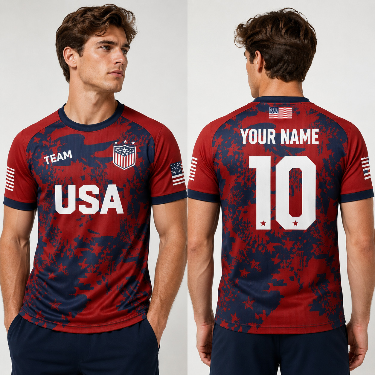Custom USA Soccer Jersey Personalized Name Number American Flag Unisex Fan Tee