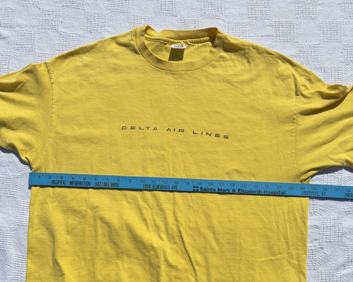 Delta Air Lines Anvil Yellow Employee Shirt Size XXL USA Vintage