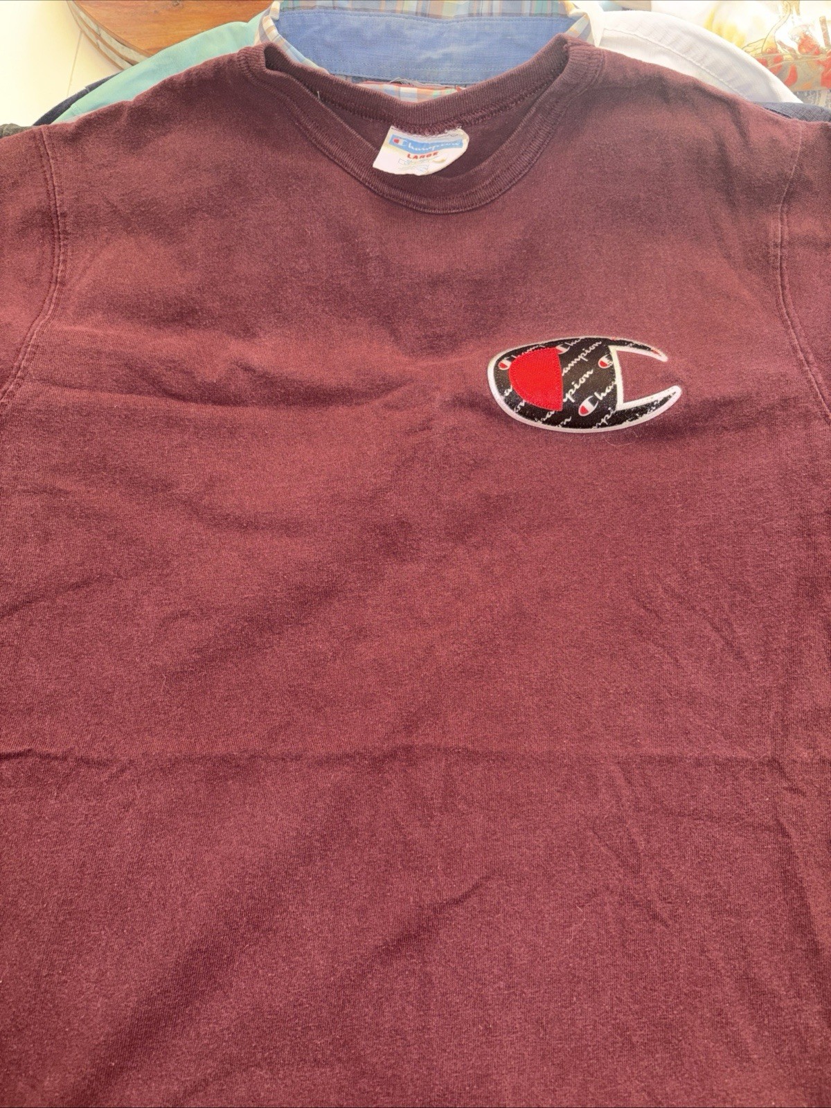 Champion Sportswear Big C Embroidered Logo Men’s Large T-Shirt Maroon Red
