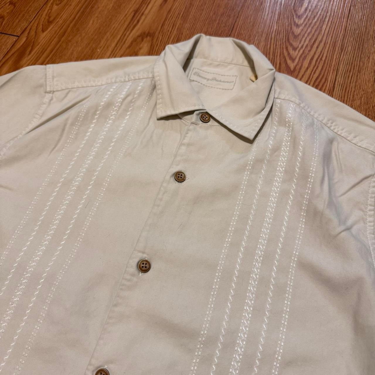 Tommy Bahama Men’s Shirt Button Up Silk Embroidered Motorcycle Cream Size Small