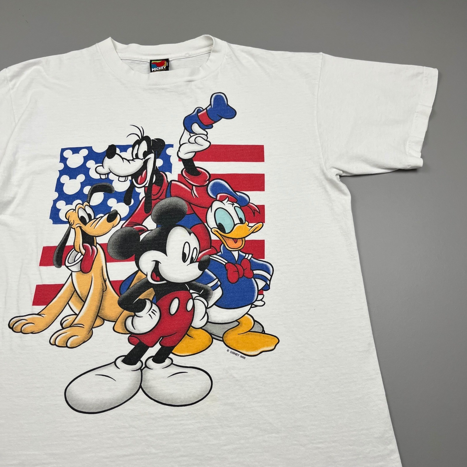 Mickey Unlimited T-Shirt Mens OSFA White Disney Characters American Flag Vintage