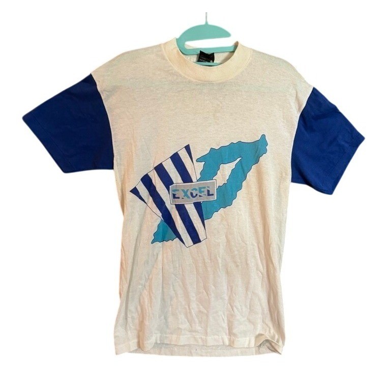 Vintage Slazenger Excel Graphic T Shirt Mens Medium Blue White Retro Sportswear