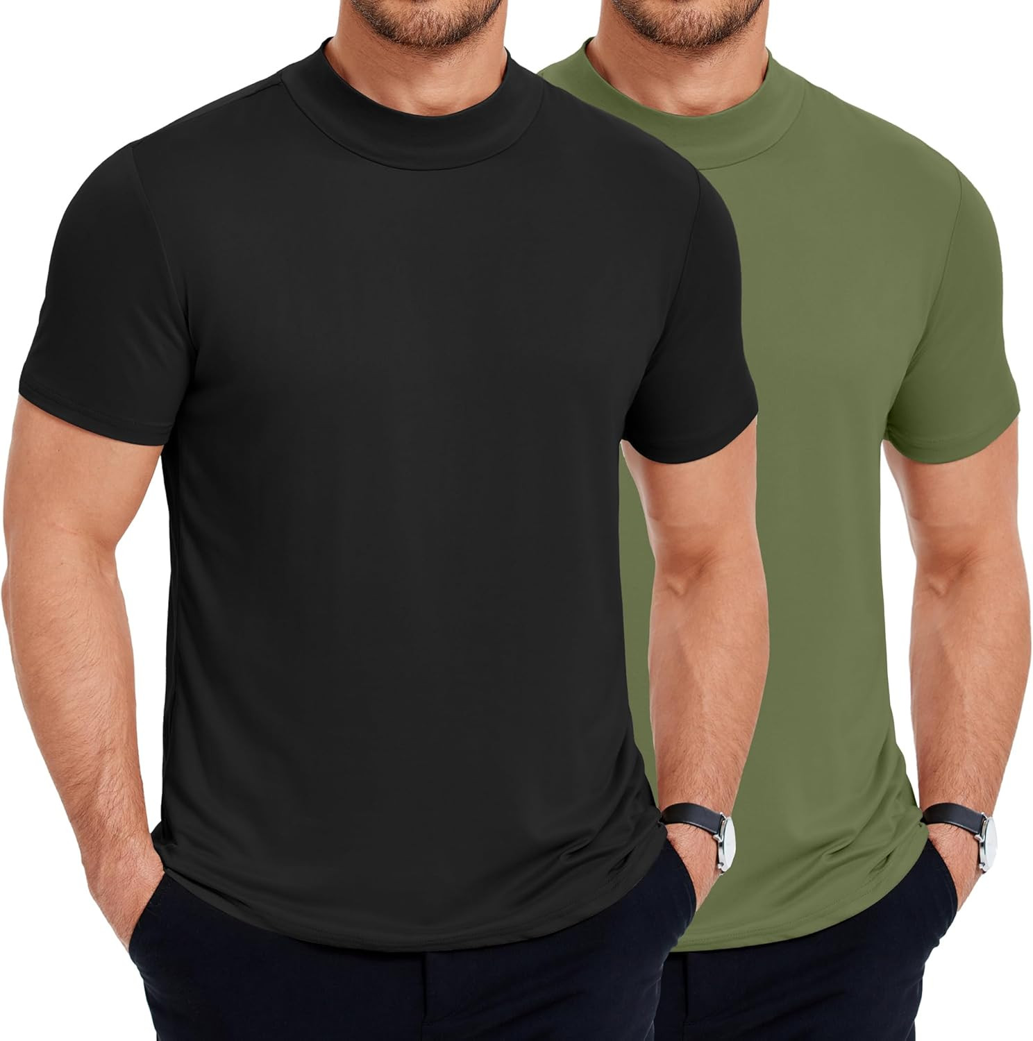 Men’S Mock Neck T Shirt Short Sleeve Slim Fit Basic Casual T-Shirts Solid Color