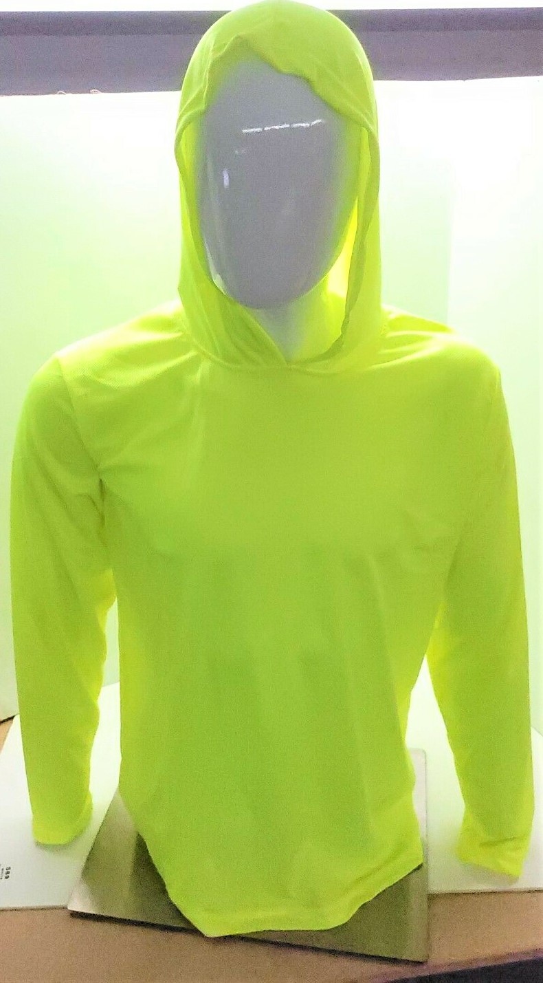 Neon Yellow Long Sleeve Safety Shirt With Hoodie, Polyester Birdeye mesh fabric