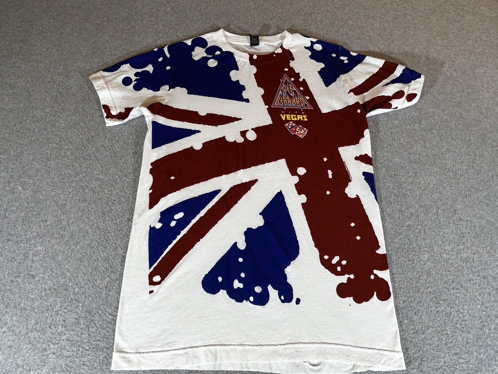 Def Leppard Shirt Mens Small Union Jack Las Vegas Flag Graphic Band Rock Concert