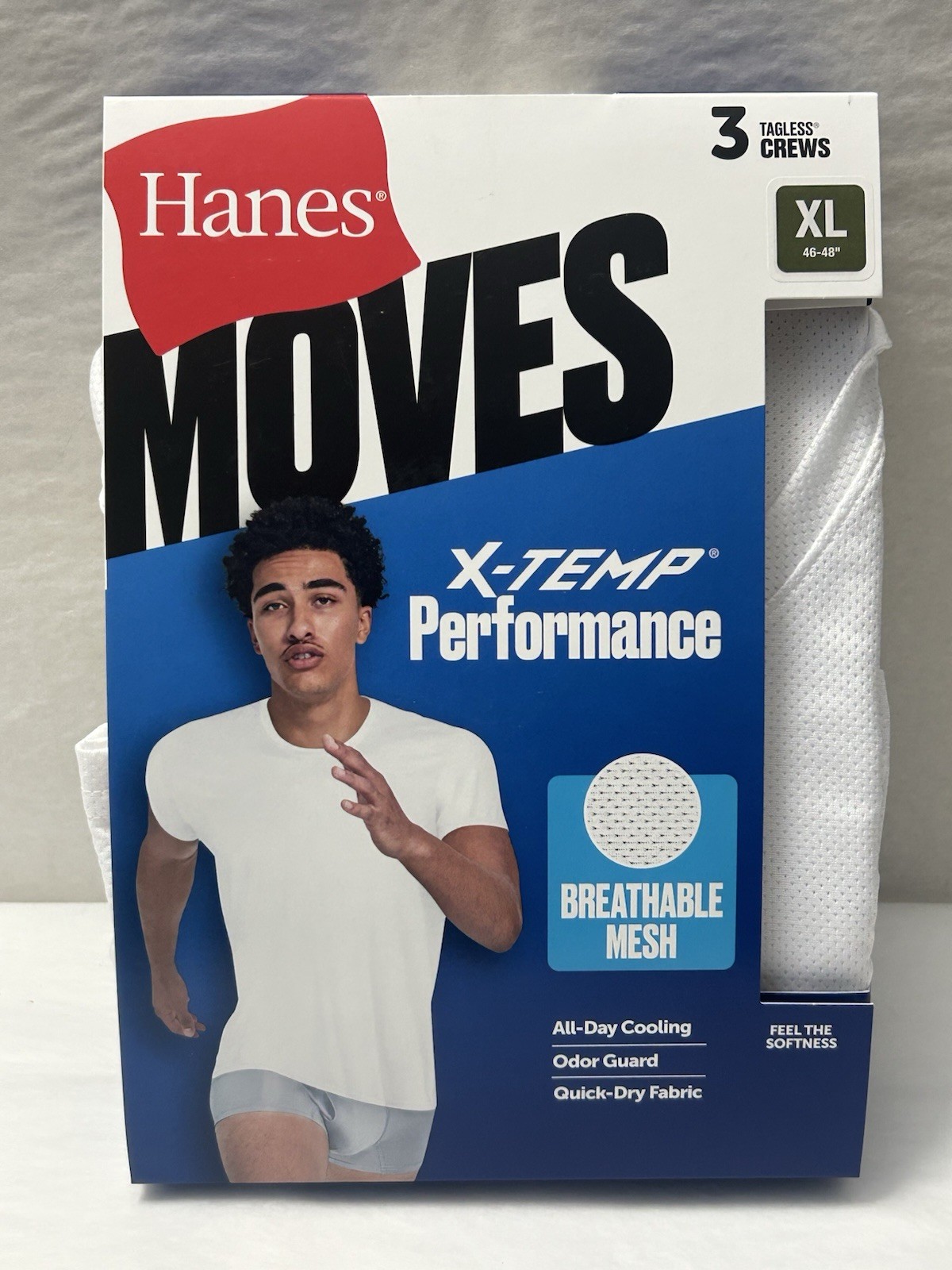 NEW Hanes Moves 3-PACK T-shirt Tee X-Temp Breathable Mesh Sz 46-48 XL (HB-9)