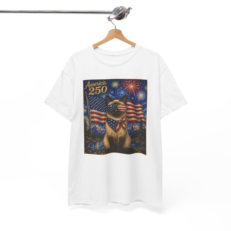 Starry Night Siamese Cat Graphic T-Shirt 250th 4th of July Patriotic