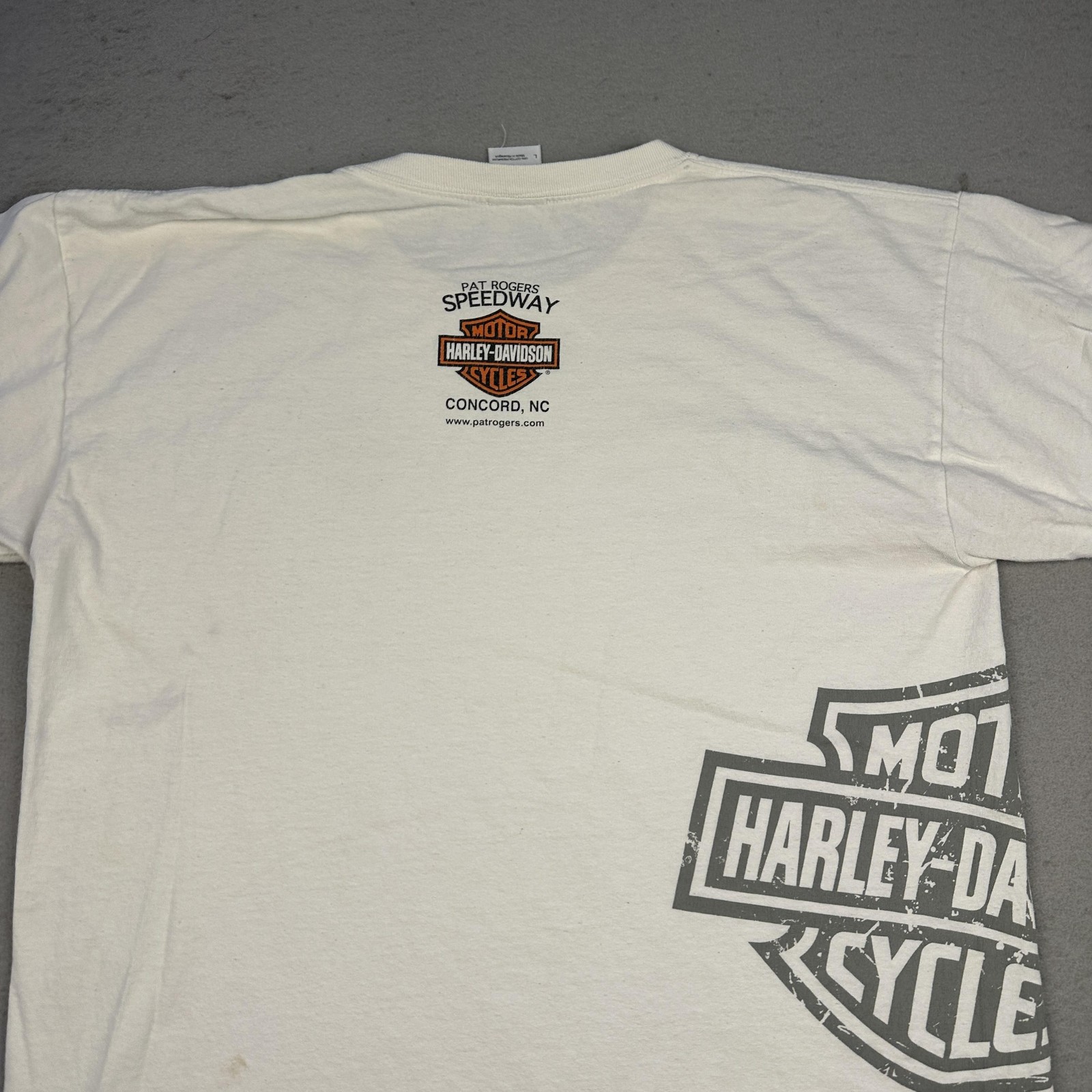 Harley Davidson Speedway Shirt Mens Large White Pat Rogers Concord NC Logo