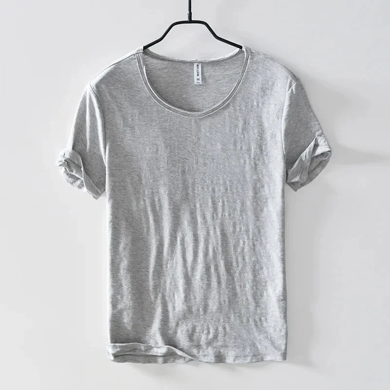 Retro Raw Edge T-Shirt for Men, 100% Cotton, Lightweight,Breathable,Slim-fit