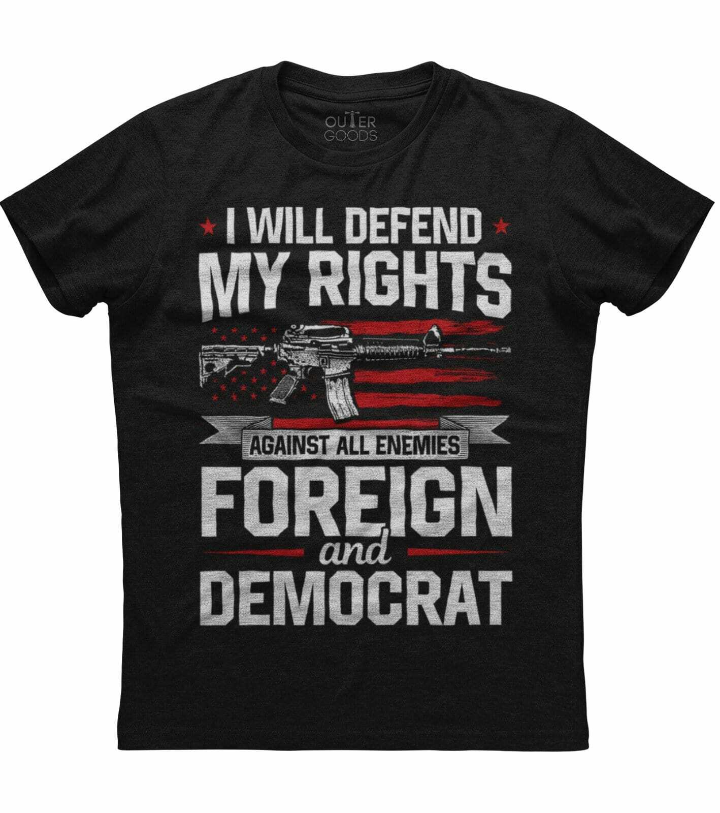I Will Defend My Rights, Gun Printed Men’s New Patriotic Black T-shirt