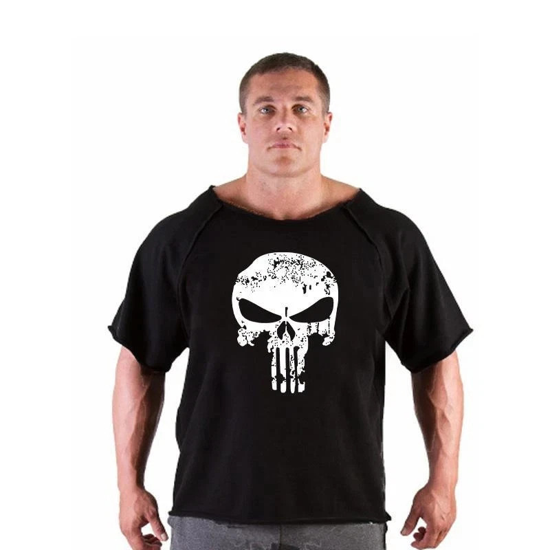 Men’s T Shirts Fitness Men Bodybuilding Shirt Batwing Sleeve Rag Shirt Gym