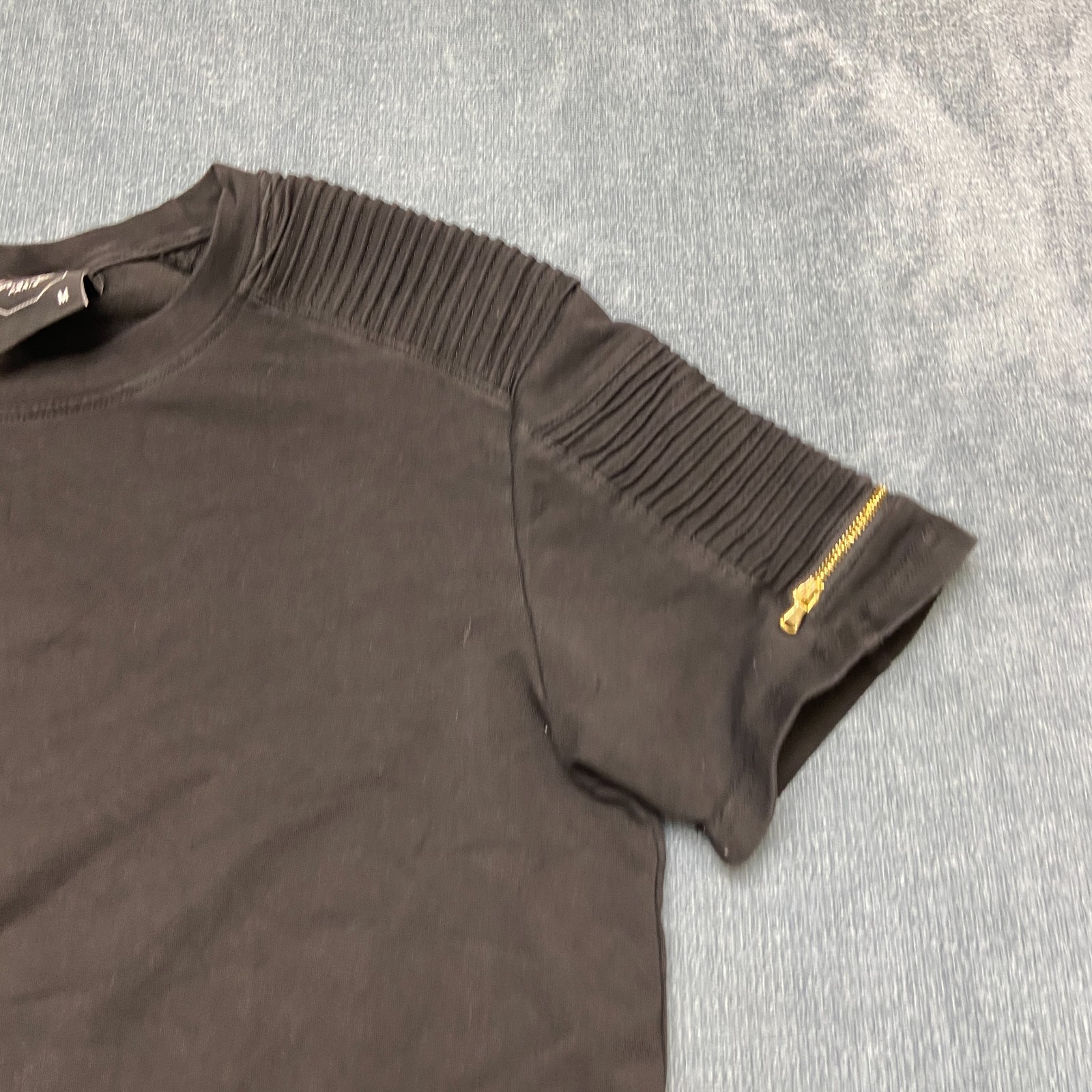 Project X Paris T-Shirt Mens Medium Black Short Sleeve Pleated Shoulder Detail