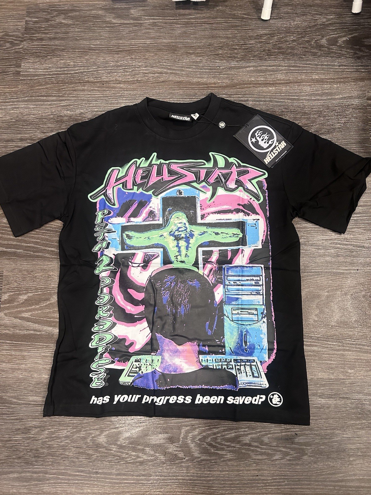 HELLSTAR Black “has Your progress Been Saved” T-Shirt Men’s Size S