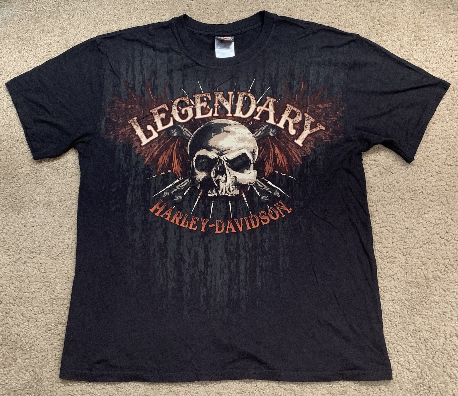 Harley Davidson Mens XL Black T Shirt Biker Motorcycle Coos Bay Oregon Skull Y2K
