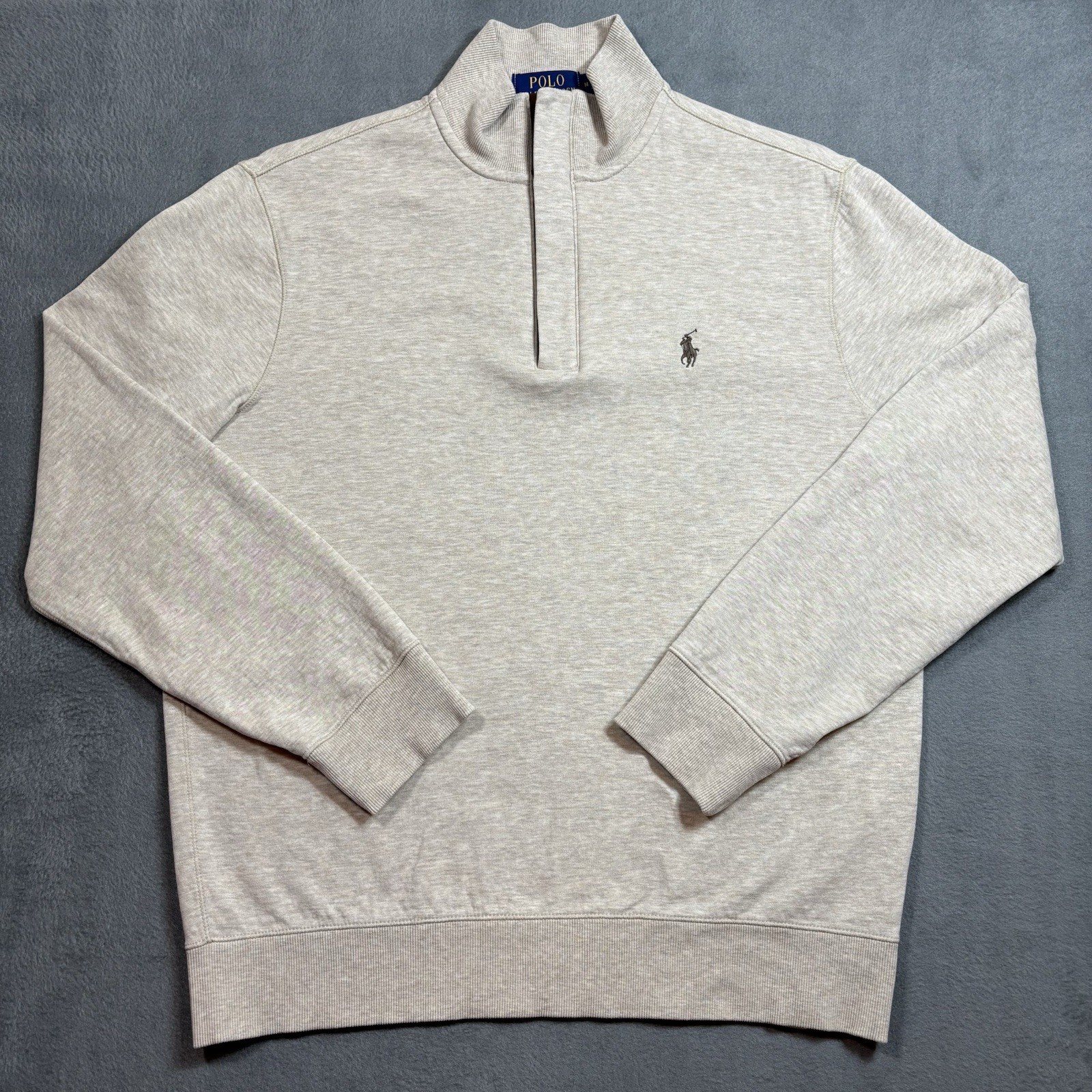 Polo Ralph Lauren 1/4 Zip Sweater LSHZM16 Mens M Beige Brown Zipper Preppy Pony