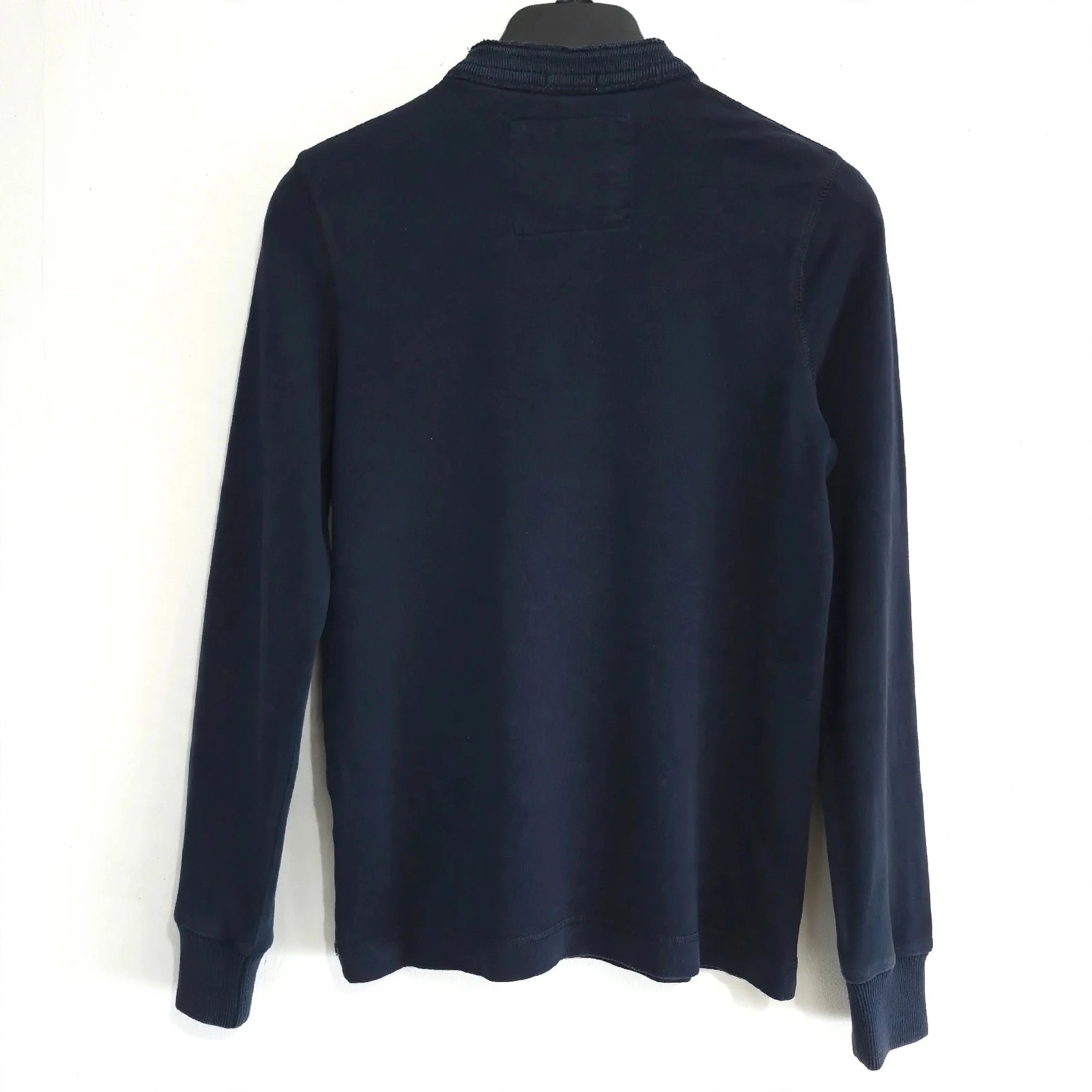 Abercrombie & Fitch Men Small Navy Blue Long Sleeve Henley Shirt Red Moose Logo