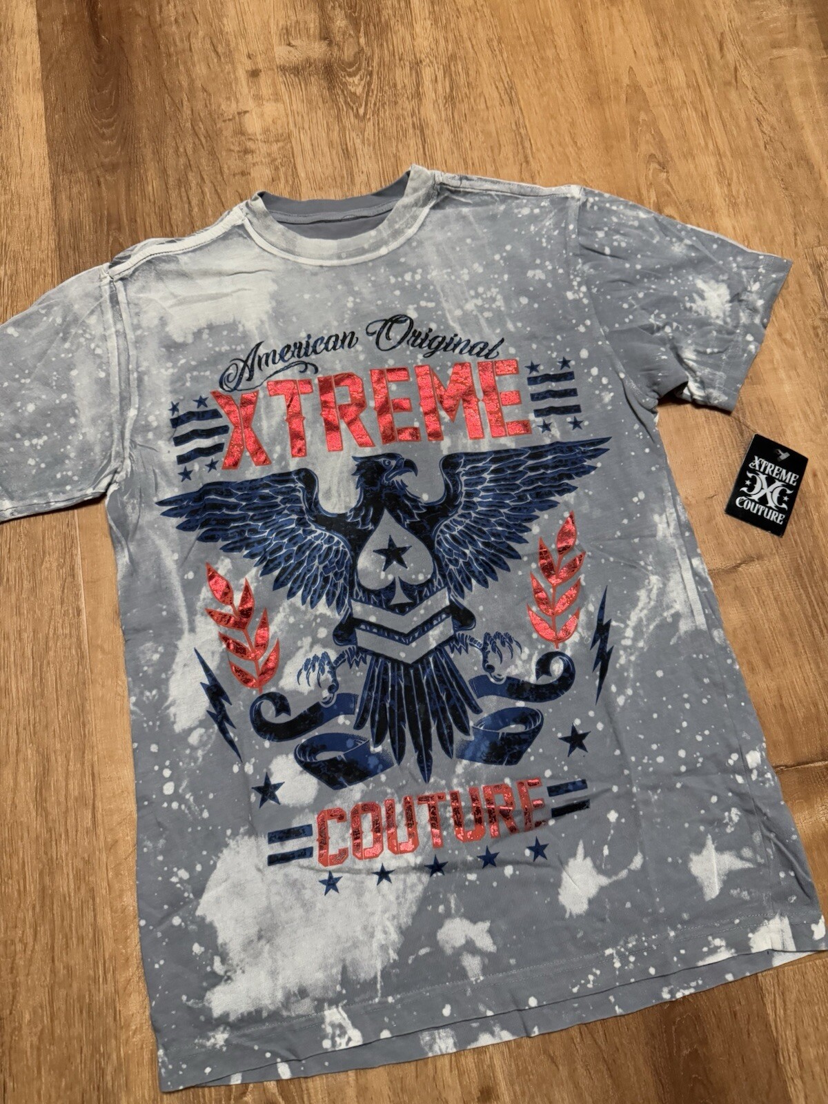 Xtreme Couture Retro Y2K American Eagle Foil Logo Double Sided Blue T-Shirt S