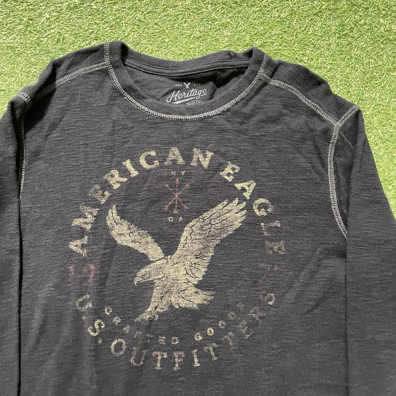 American Eagle Outfitters Heritage Shirt Mens M Gray Cotton Thermal Classic Fit