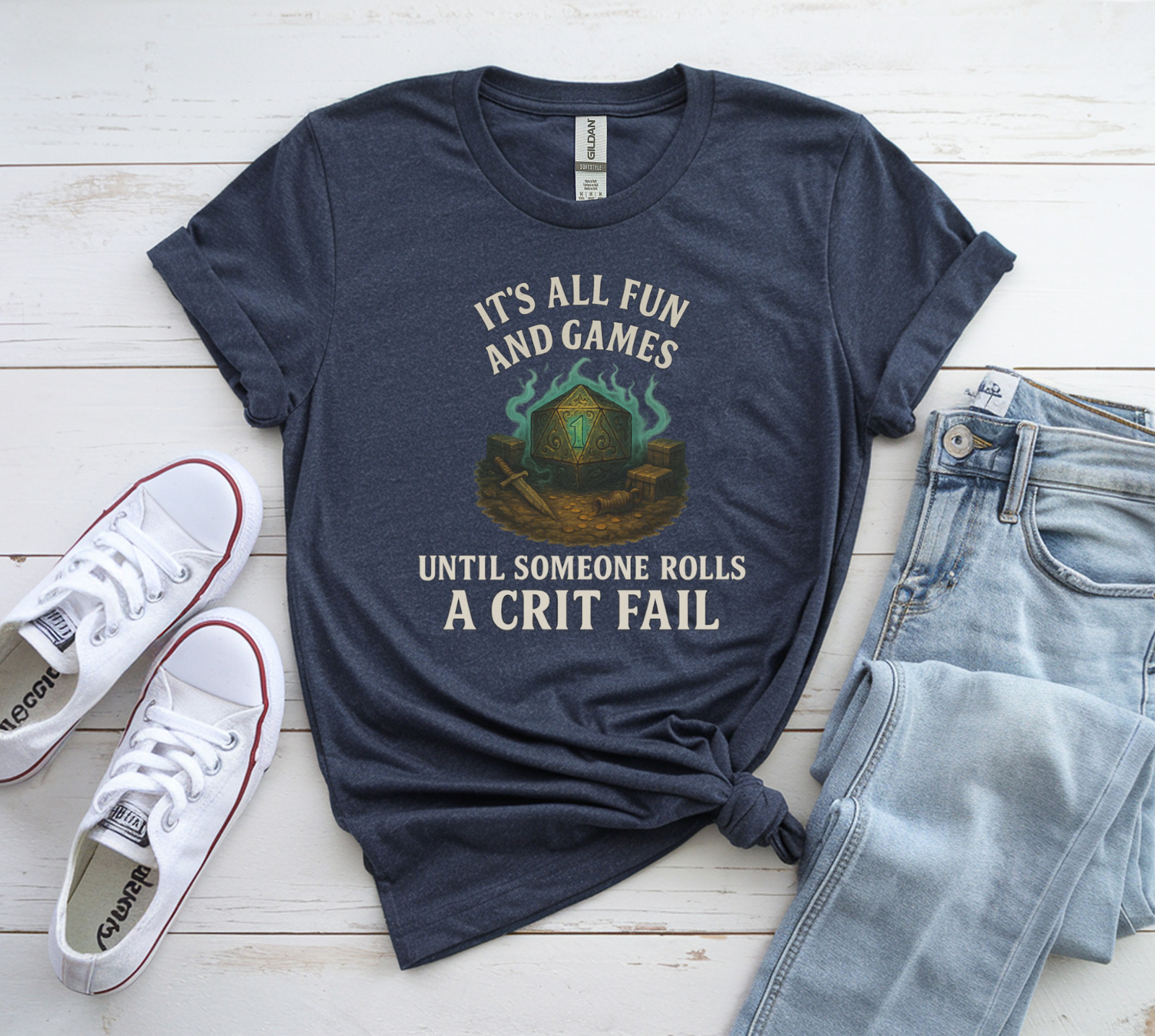 Crit Fail D20 Tee – Funny Grim RPG Shirt for D&D Tabletop Gamers – Crit Fail Tee
