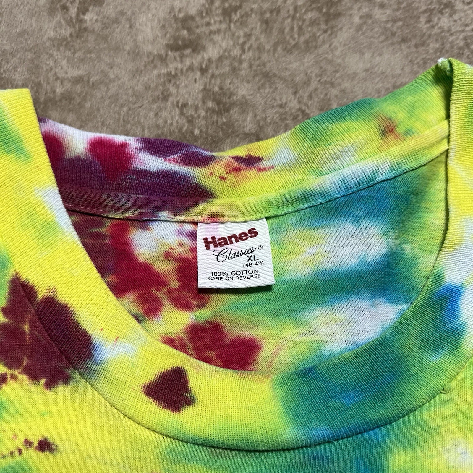 Vintage Hanes Single Stitch Tie Dye T Shirt Size XL Rainbow Swirl Blank 90s