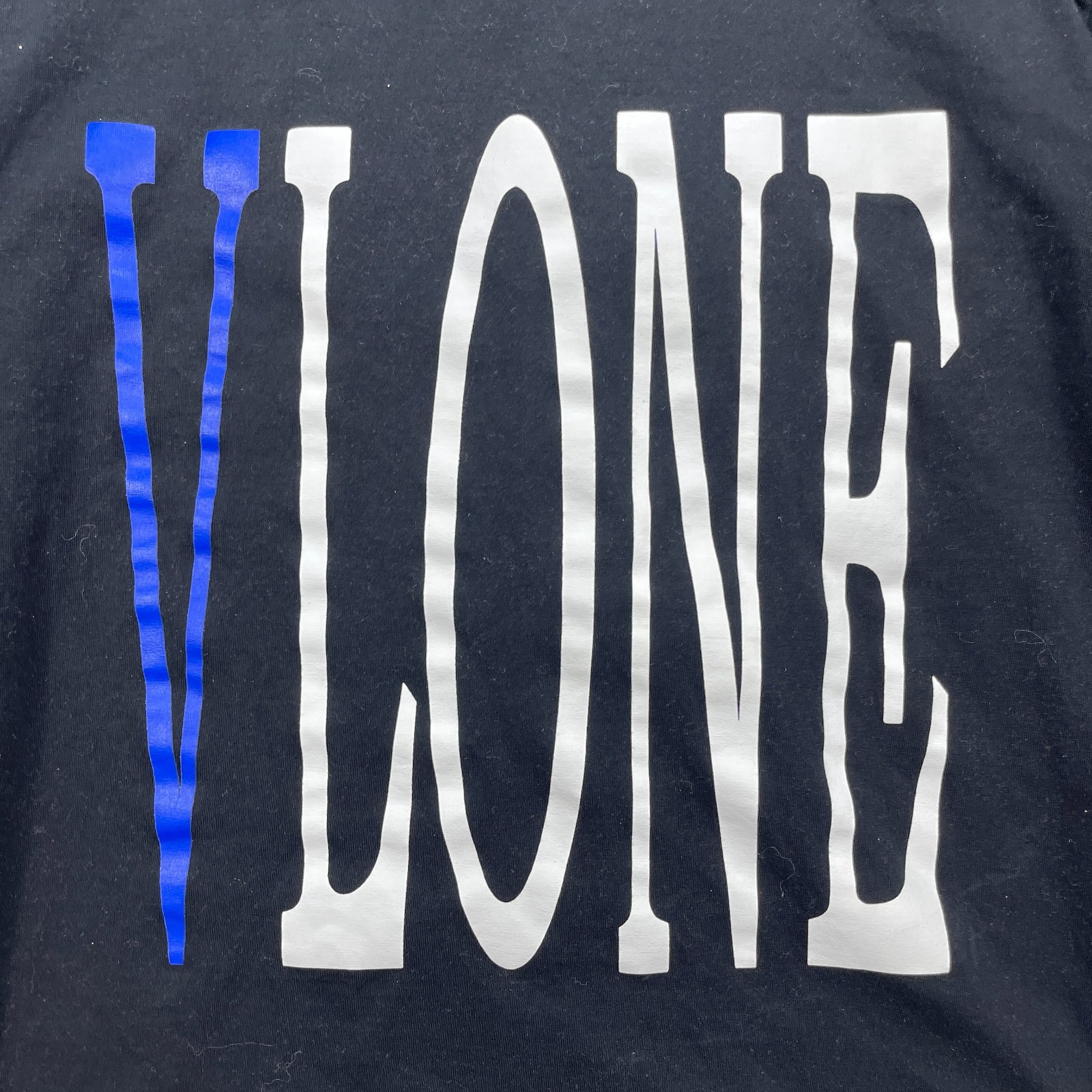 Vlone T-Shirt Men Medium Black Blue Logo Long Sleeve Graphic Tee Streetwear