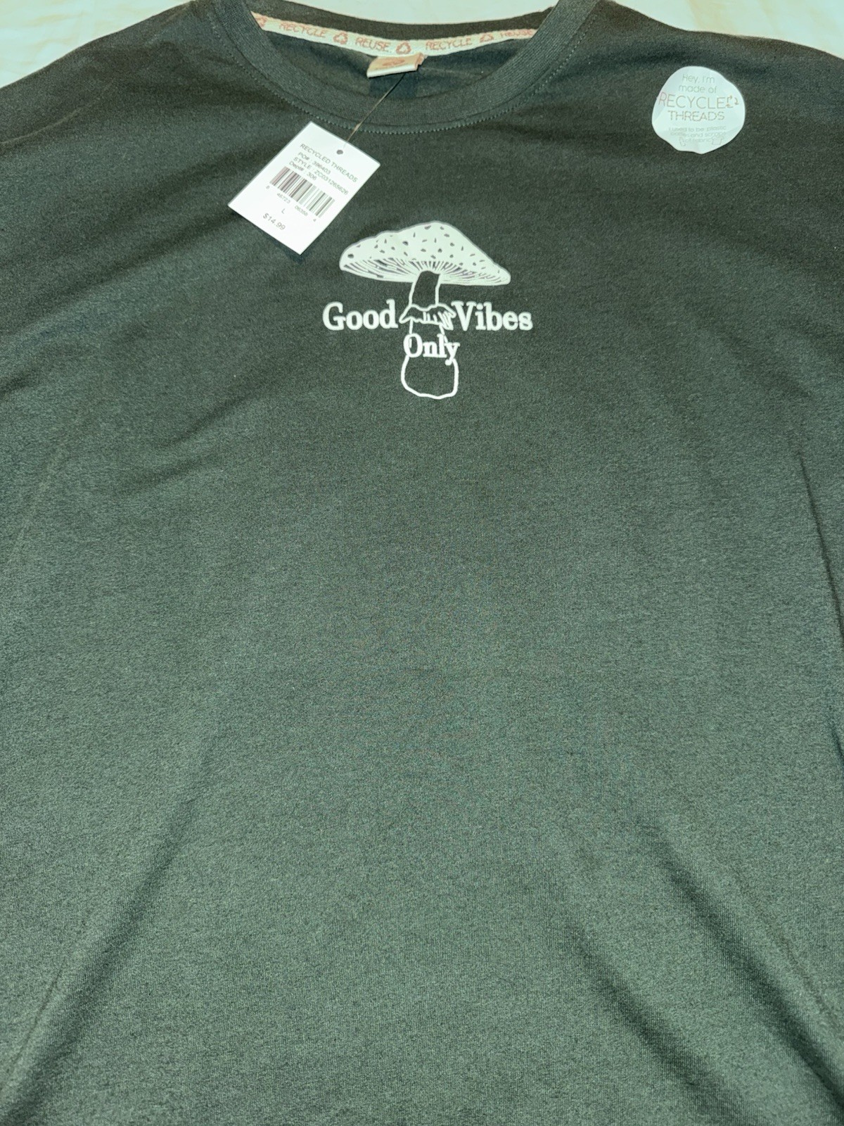 Recycled Threads Men’s“Good Vibes Only” Green Graphic T-Shirt Sz L NWT